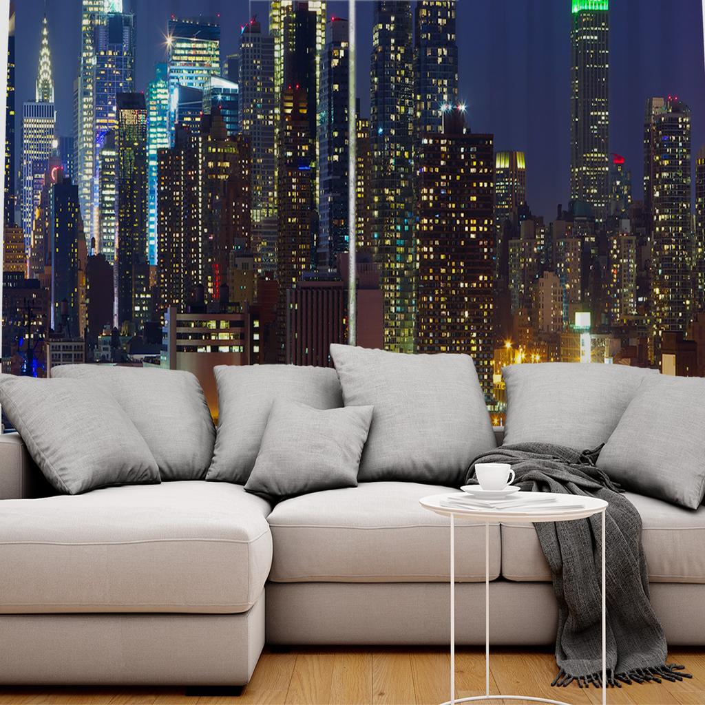 Curtains Urban Night Landscape Business District Waterfront Skyscraper Window Curtain For Living Room Bedroom Window Treatment