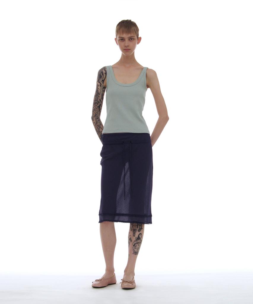 Partimento Woman Pwc Lace Trim Overlay Midi Skirt_Navy