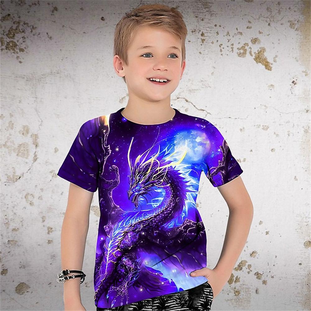 Children's boys' clothes, summer boys' clothes, round neck children's T-shirts, sports children's clothes, fashionable dragon children's T-shirts