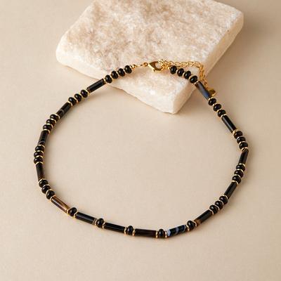 Black Agate Handmade Beaded Clavicle Necklace Elegant Vin