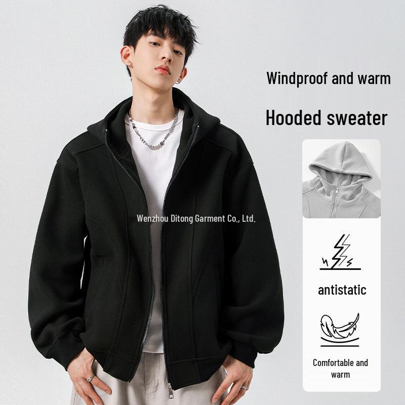 Men's Retro Patchwork Hooded Sweatshirt, 320g, Spring/Autumn Casual Loose Jacket