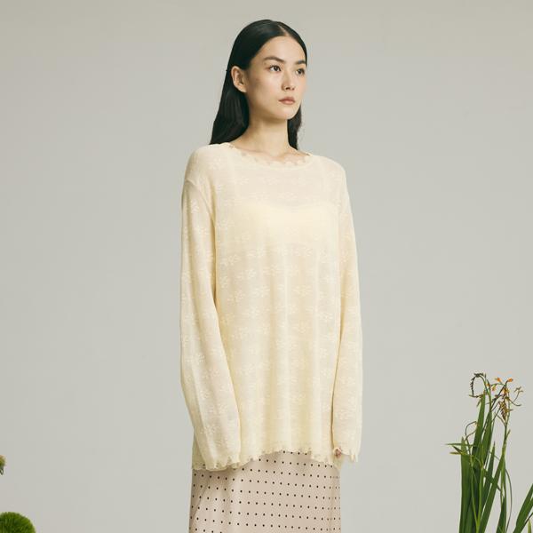 Riat Hollow Jacquard Knit Blouse Ivory/Free