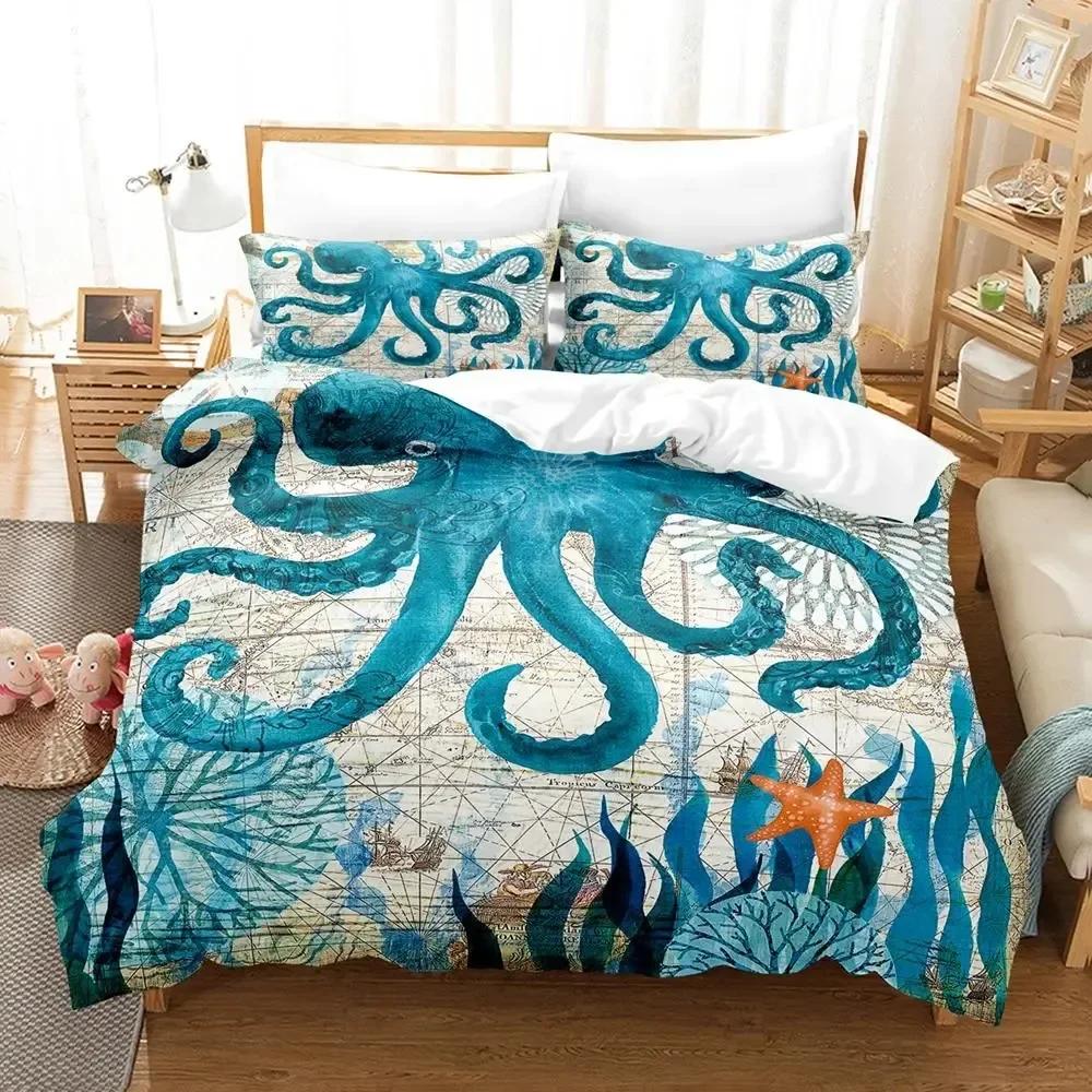 Ocean World Bedding Set Single Twin Full Queen King Size Jellyfish Bed Set Aldult Kid Bedroom Duvetcover Sets 3D Print