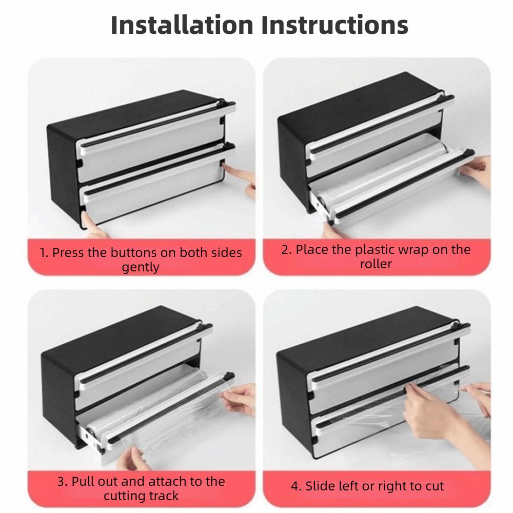 2 in 1 Food Film Dispenser Cutter Plastic Safety Aluminum Foil Cutting Machine Refillable Wrap Organizer