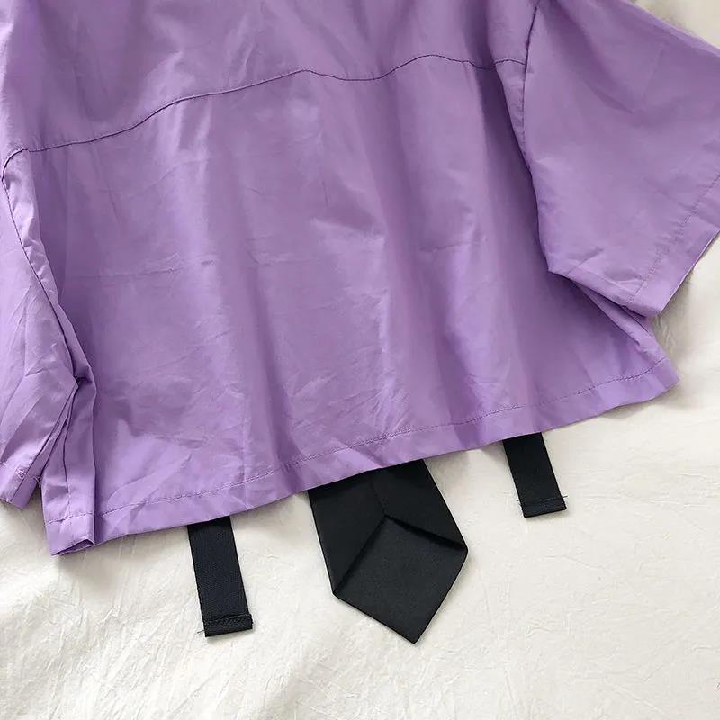 Podzimní streetwearové kalhoty s vysokým pasem rovné stuhy cargo kalhoty Studentské volné tričko s krátkým rukávem a kravatou Dvoudílná sada