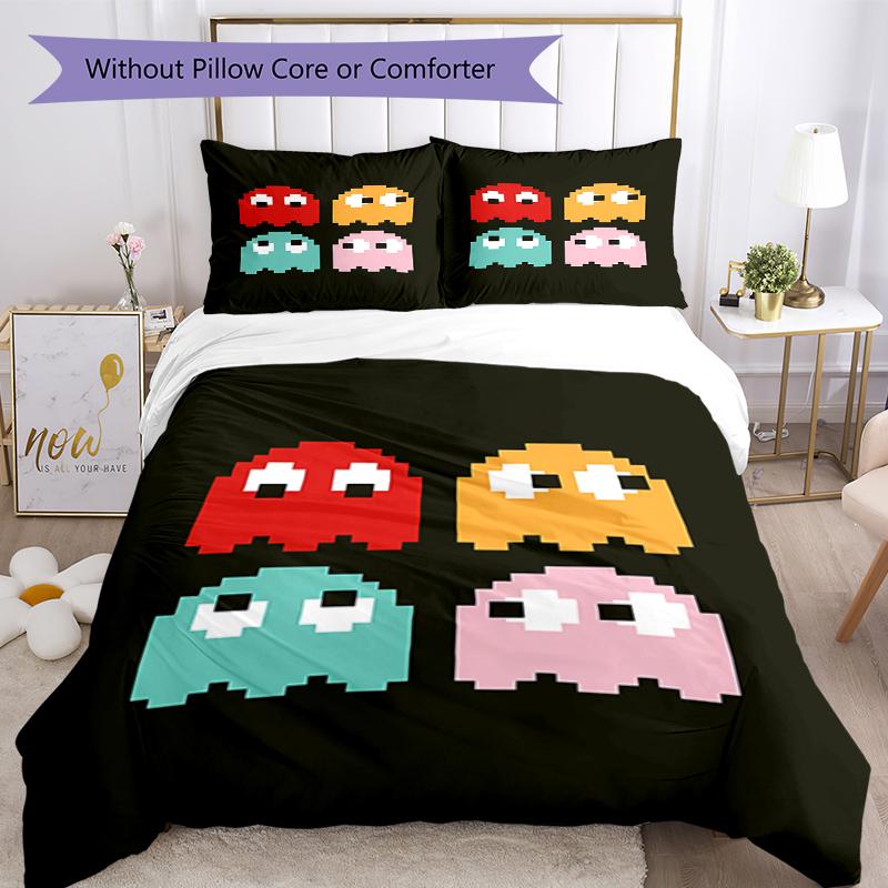 3pcs Pac Man Bedding Set Duvet Cover Closure Includes 1 Duvet Cover & 2 Pillowcases, Soft and Comfortable for All Seasons.