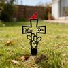 Metal Garden Stake Cross with Heart Design and Bird Decoration Outdoor Yard Memorial Marker Steel Ground Insert