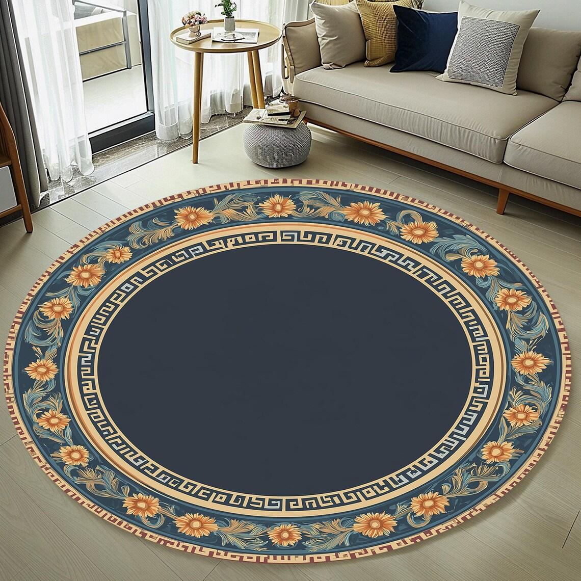 

Greek Key Vintage Bohemian Round Rug Living Room Bedroom Rocking Chair Floor Mat Home Decor Gift 40X40CM