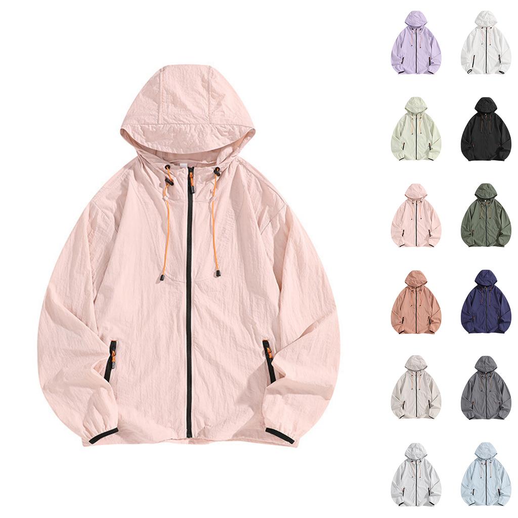 Unisex Lightweight Hooded Jacket Breathable UV Protection Thin Outdoor Windbreaker Full Zip Up Pocketed Coat for Travel