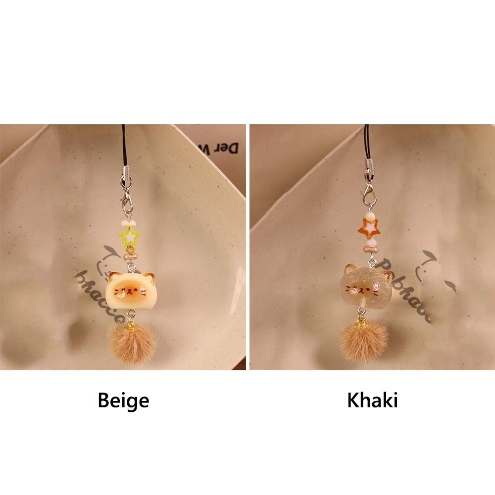 Kawaii Cartoon Kitten Phone Charm Lanyard DIY Accessories Cat Keychain Pendant Resin Beige Kakhi Bag Decorative Pendant Couple