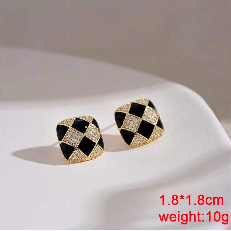 Black Dangle Earrings Crystal Square Pendants Women's Hanging Earrings Korean Bowknot Pearl Flower Earrings