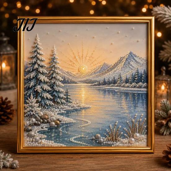 Christmas Wall Decoration DIY Faux Pearl Art Kit, Winter Scene Painting Family Holiday Craft Activities 3D Sparkling Animal Kit for Adults, Decor Bead