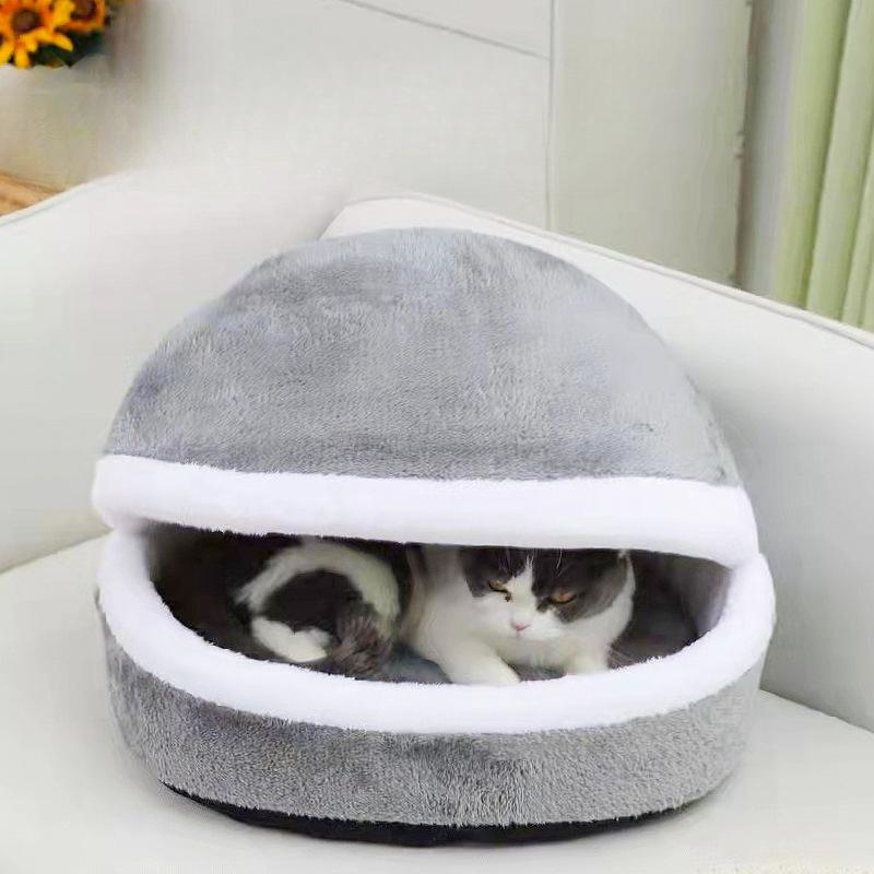 Autumn and Winter Cat Kennel  Removable and Washable Cat Sleeping Bag  Pet Cat Mattress  Hamburger Cat House Four-season Universal Pet House