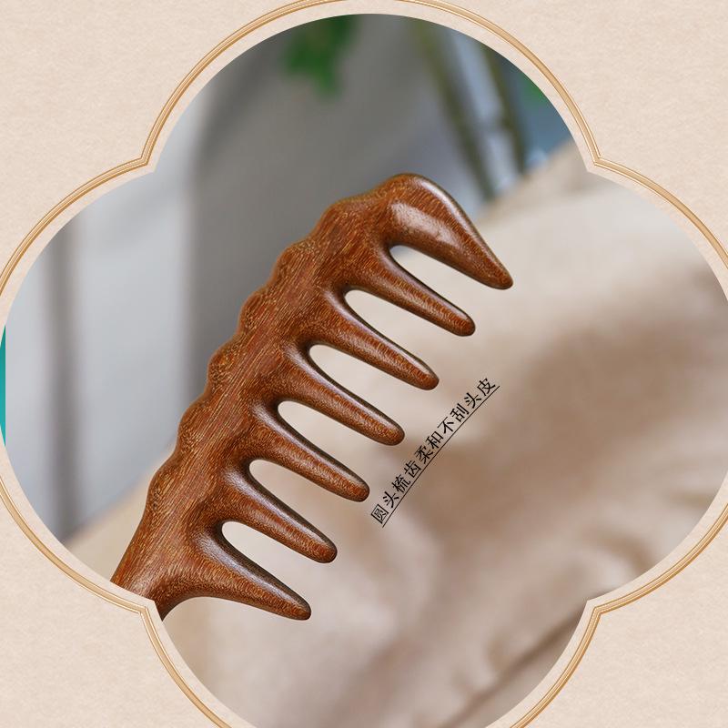 Sandalwood Wide-Tooth Comb for Curly Hair - Large Size, Portable, Unisex Head Therapy & Massage.