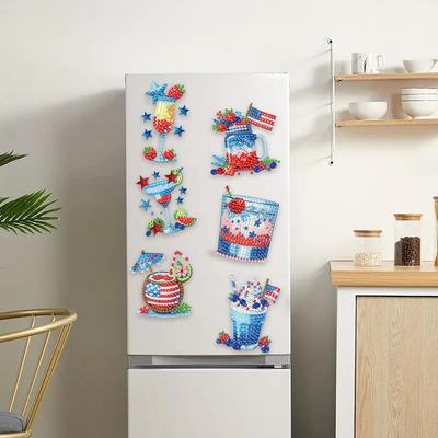6Pcs Acrylic DIY Diamond Art Refrigerator Magnet DIY Diamond Painting Magnets Kit Crystal Sparkling Diamond Magnets Set