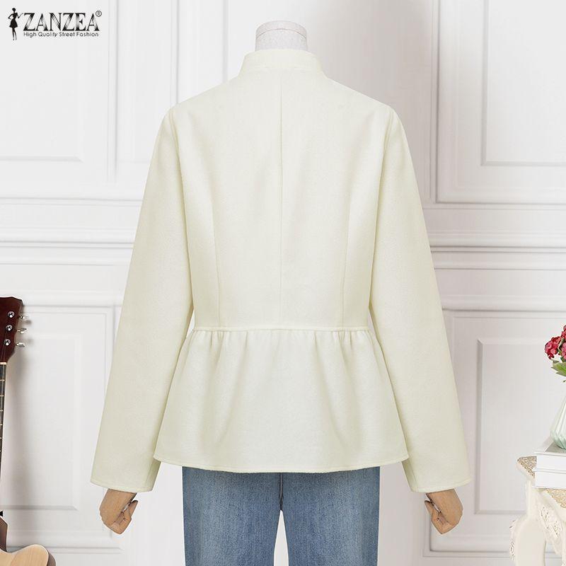 ZANZEA Women Casual Stand Collar Long Sleeve Spring Autumn Woolen Blouse
