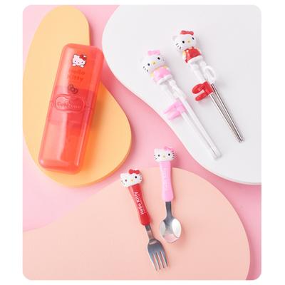 Envio Johanne Hello Kitty 3D tridimensional personagem infantil, criança, hashis corretivos para prática de garfo, colher/garfo conjunto de 2 peças, rosa