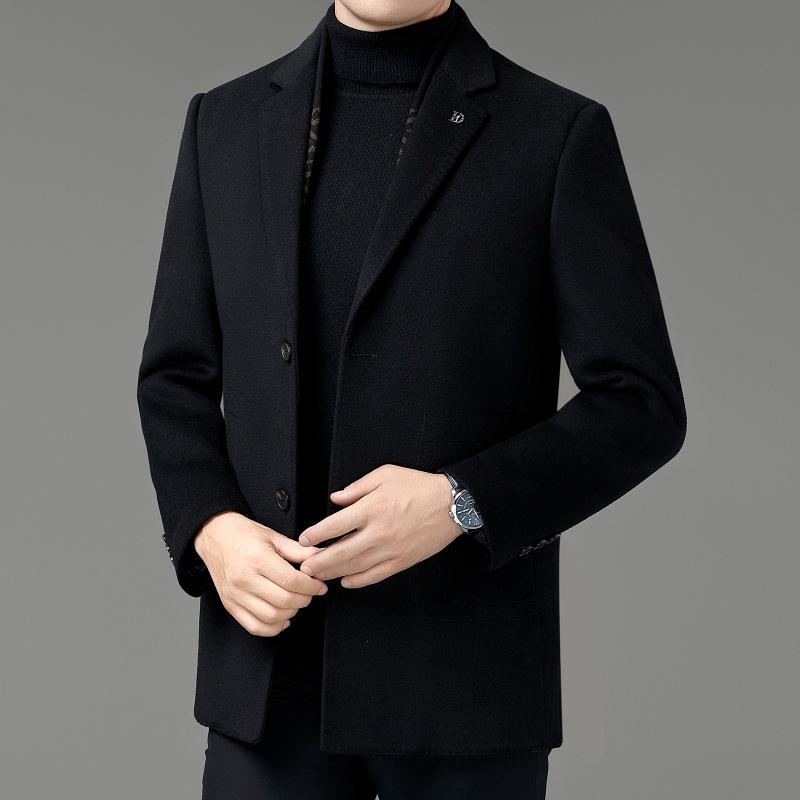 

Высококачественное зимнее двухстороннее кашемировое пальто мужское с воротником-стойкой теплое деловое шерстяное пальто среднего возраста с подкладкой из шерсти 195