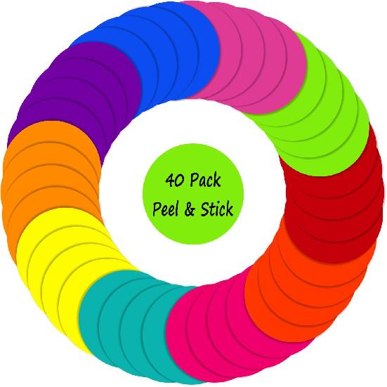 40 Pieces Dry Erase Circle Dots, 6 Inches Multicolor Vinyl Line Up Spots Self Adhesive Classroom Floor Stickers for Preschool Kindergarten Elementary 6 Inches