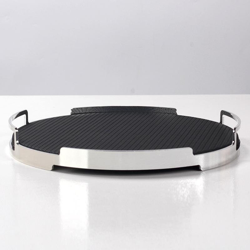 Nordic Style Leather Handle Metal Round Tray Living Room Bedroom Storage Tray Home Soft Decoration Ornaments