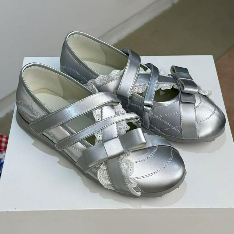 

Модные Спортивные Балетки Женские Серебристый Бант Повседневная Обувь Женская Мелкий Круглый Носок Модный Бренд Туфли Мэри Джейн Женские 35 серебряный