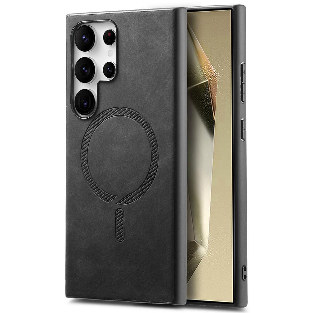 For Samsung Galaxy S24 Ultra Leather Back Case Compatible with MagSafe Skin-Touch Phone Cover