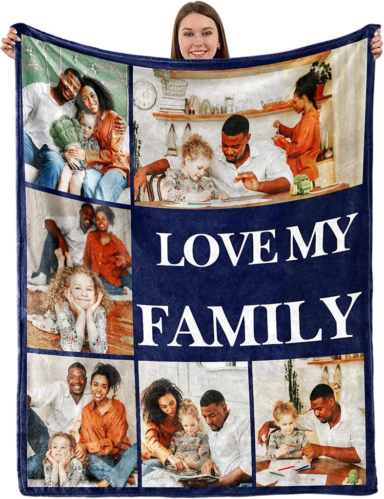 Custom Blanket With Picture Collage Blankets Birthday Souvenir Christmas Gifts Throw Blanket