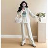 Spring 2025 Age-Reducing Women's Maternity Set: Apricot Round Neck Printed Sweatshirt & Loose Pants