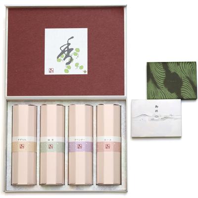 Sympathy Incense Gifts [Flower Fragrance, 4 Types, Sandalwood, with Inner Wrapping] Made In Japan, Low Smoke, Gift-Giving Incense for Memorial