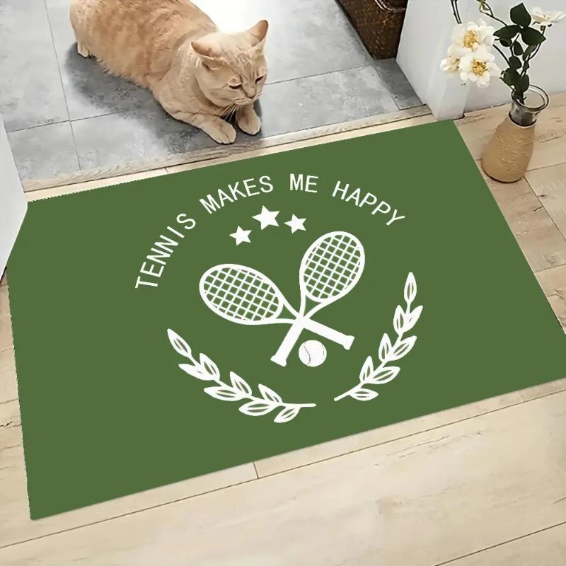 Tennis Court Net Ball Green Blue Graphic Printed Flannel Doormat Non-Slip Bathroom Kitchen Entrance Carpet Decor Floor Mat