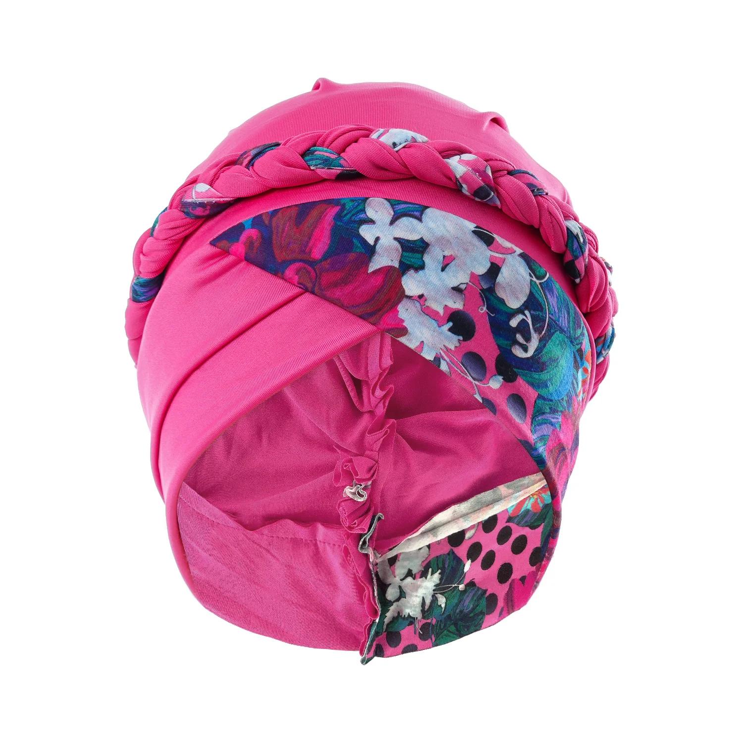 

Boho Women Print Muslim Turban Scarf Braid Hijabs Cross Forehead Floral Headwear Arab Wrap Head Scarf Hair Accessories Hat