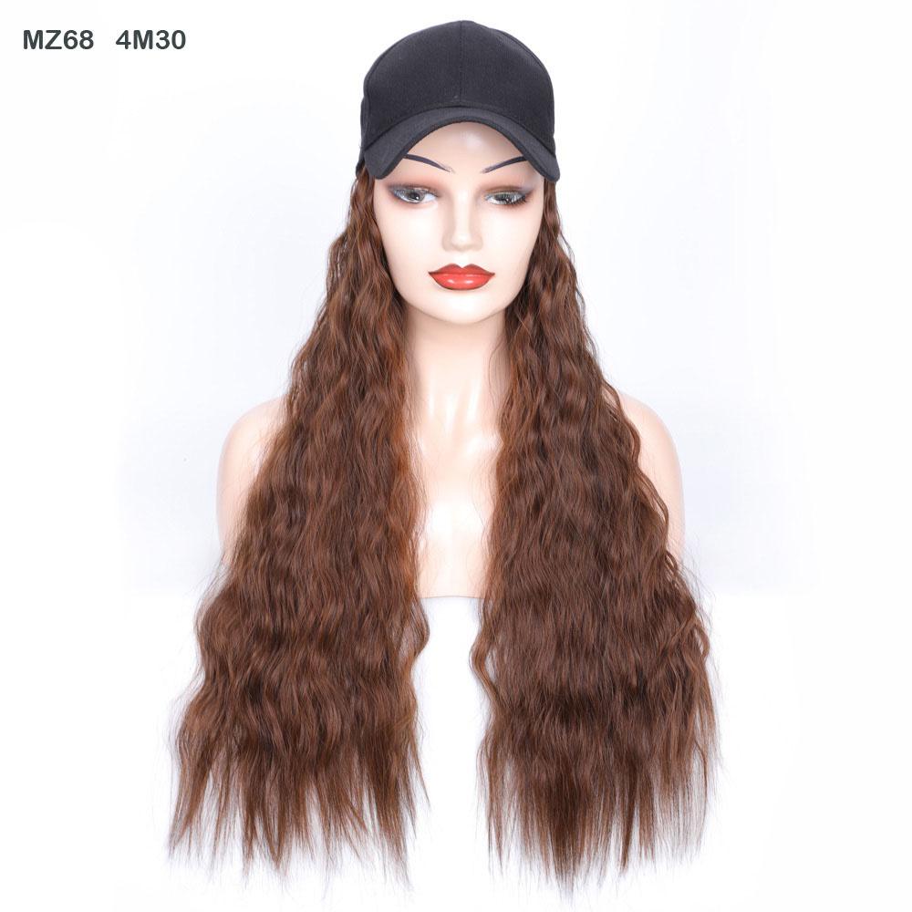 Hair Wig With Baseball Cap Straight&Wave Curly Hair Women Girl's Wigs