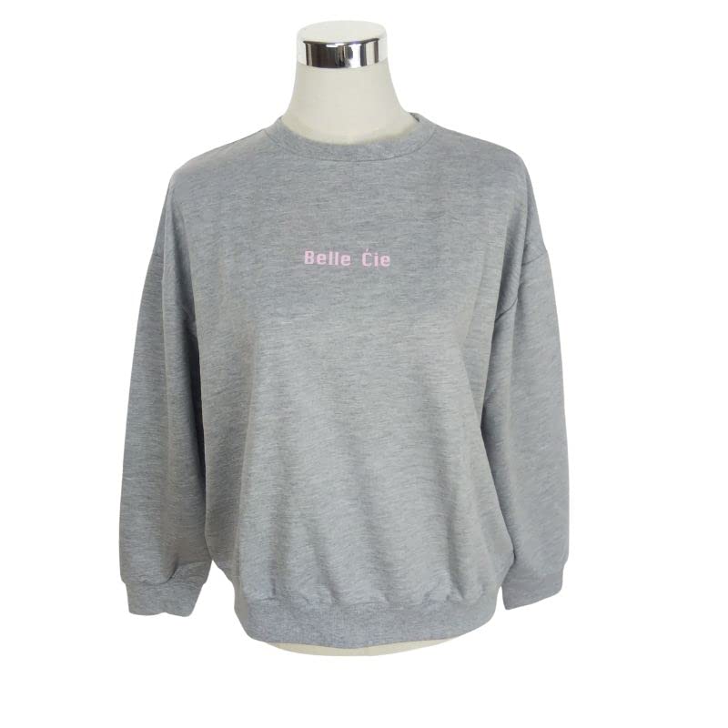 [Belle Cie] Damen Trainer Koreanisches Sweatshirt Niedliche Marke Dünnes Mini-Fleece (STNr.27488) (F. (Frei), Grau)