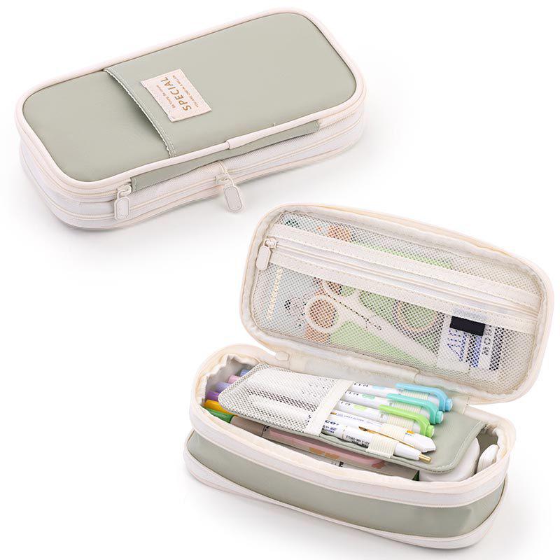 Macaron Colorblock Large Capacity Art Student Pencil Case - Double Layer Oxford Cloth Paintbrush Storage Bag