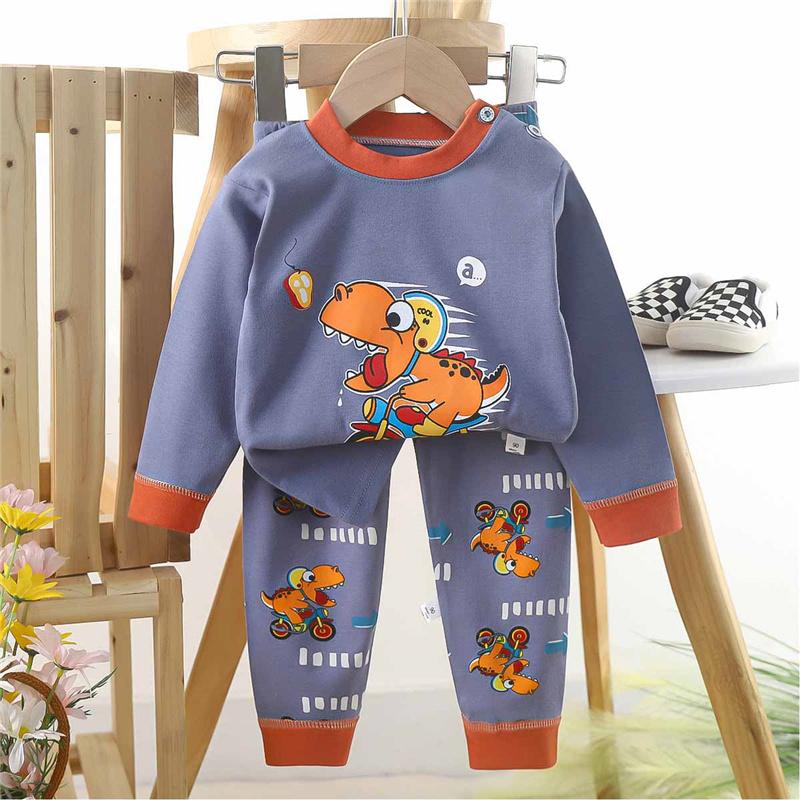 Cartoon Kinder 100% Baumwolle Unterwäsche Set Jungen & Mädchen Thermopyjama Weiches Langarm-Oberteil & Hose Gemütliche Homewear & Nachtwäsche