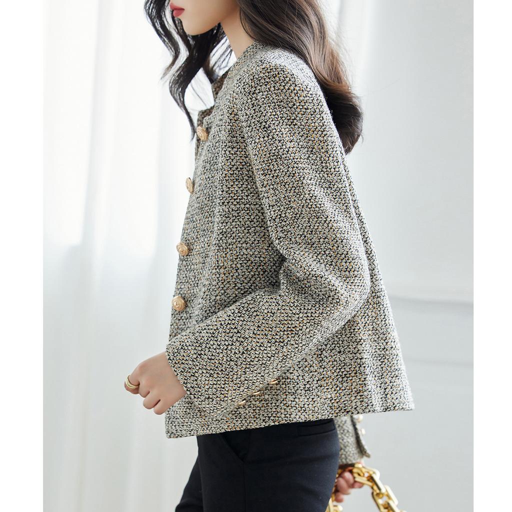 Jacket Autumn and Winter Updated Commuter Stand-up Collar Design Straight Long-sleeved Top Women