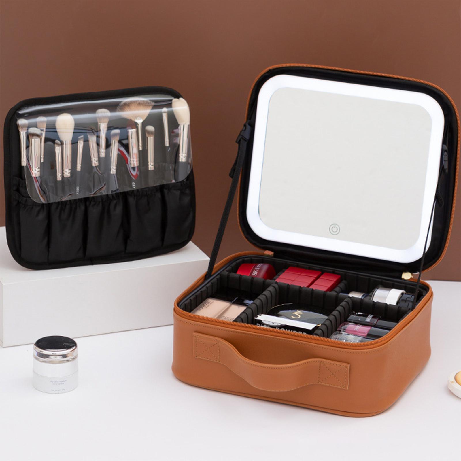 

Косметичка с подсветкой, коробка, светодиодная, большой вместимости, портативная, дорожная, сумка для хранения, коробка LED коричневый