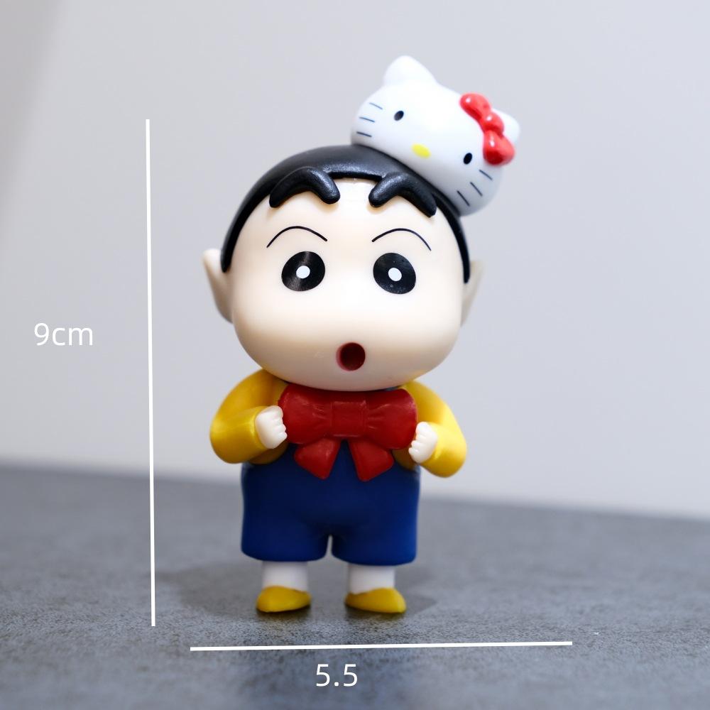 

9cm GK Crayon Shin chan cos hellokitty Cartoon Figures Cute And Charming Desktop Decoration Model Doll Creative Collectible Toy children Gifts