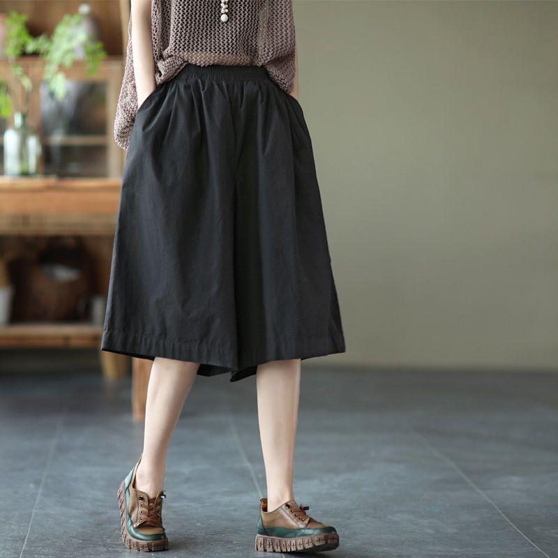 Women's Monochromatic Wide Leg Culottes, Elegant Loose Clothes, All-match, Thin Wide Leg, Casual, Summer Fashion, Temperament