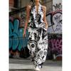 1116 set European and American women's clothing printed neck V-neck sleeveless casual pants set
