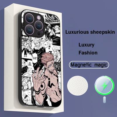 Sukuna cool Anime Japan Mann Muster Handyhülle Für iPhone 16 15 14 13 12 11 Plus Pro Max High-End Luxus Magsafe Schafsleder