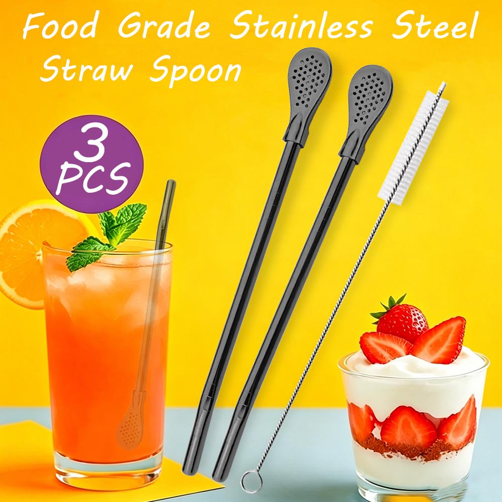 3Pcs Bombilla Filter Straw Stainless Steel Straw Spoon Tea Filter Yerba Mate Straw Reusable Bar Accessories
