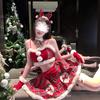 Erotic Lingerie, Pure Desire, Elk Christmas Dress, Fluffy Lace Plaid Skirt, Splicing, Embellishment, Slim Bandeau Skirt