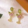 Stylish Wine Glass Earrings Featuring Lemon Charm And Crystals For Women Girls