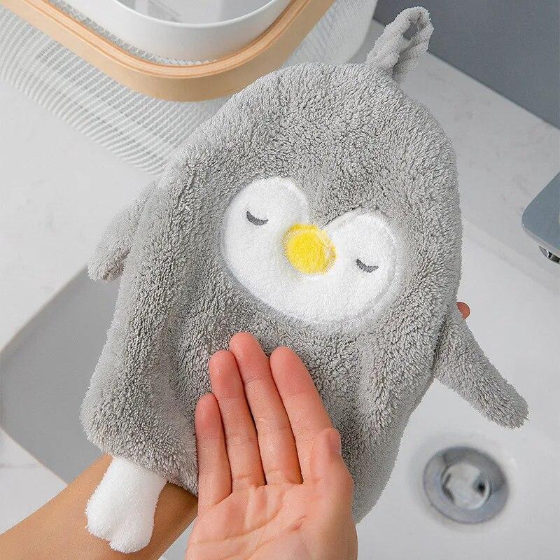 1Pc Cute Penguin Hanging Hand Towel Kitchen Super Absorbent Microfiber Cleaning Wipe Dishcloths Kids Soft Quick Dry Bath Towels