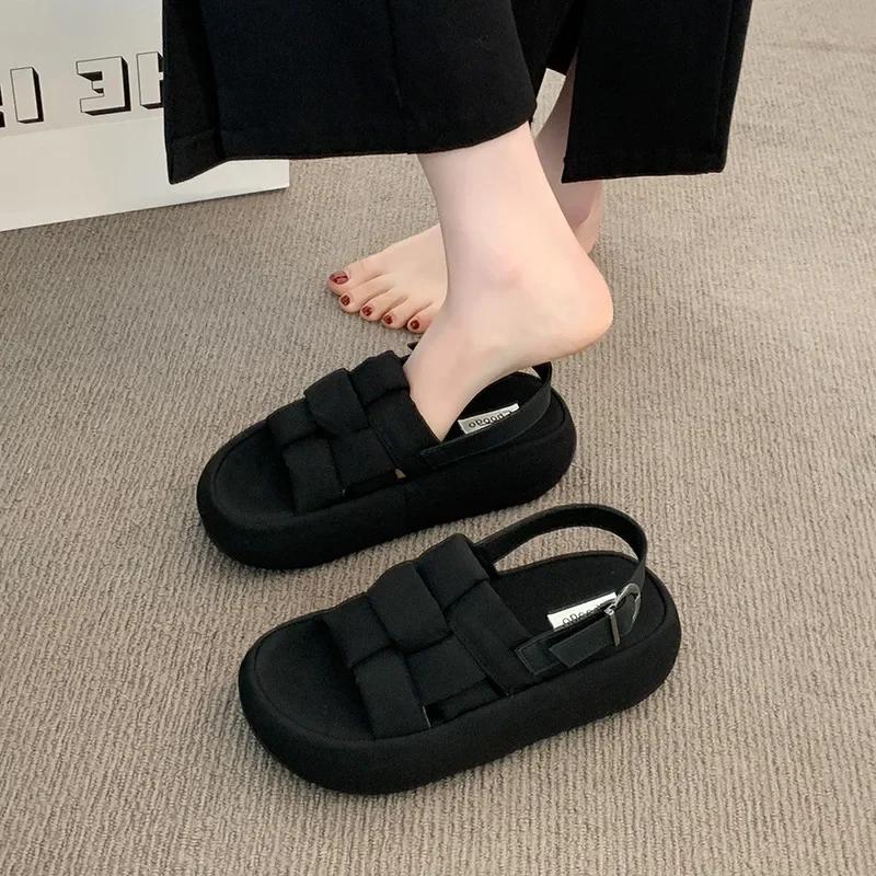 Fashion High-End Roman Style Women's Sandals Summer Outdoor Wear Thick Bottom Heightening Woven Beach Vacation Slippers