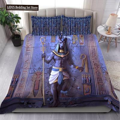 Altes Ägypten Anubis Bettbezug Set Ägyptisches Symbol Kultur Bettwäsche Sets Vintage Pharao Pyramide Boho Tribal Steppdecke Königin