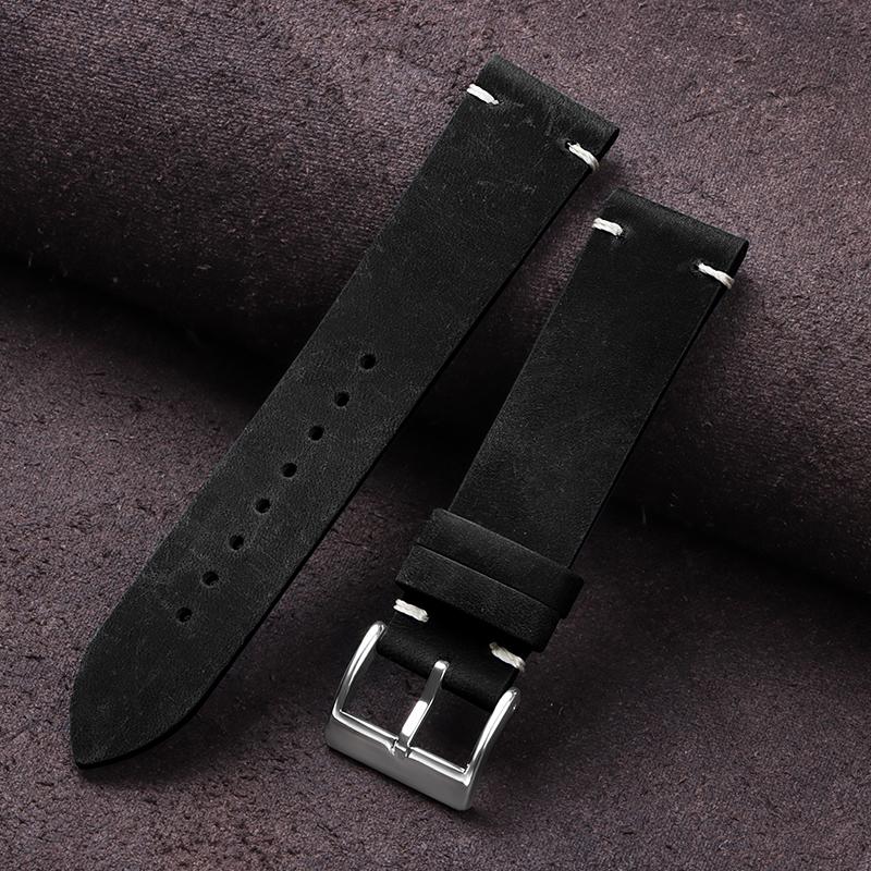 Vintage Oil Wax Leather Watch Band Handmade Stitching Cowhide Strap 18mm 20mm 21mm 22mm for Omega for Seiko Smartwatch Wristband