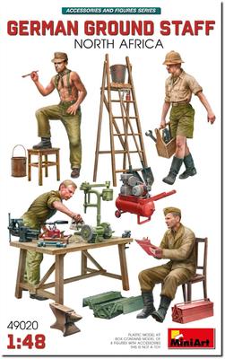 Miniart German North African Ground Crew 4 Figures Plastic Model MA49020 1/48 w/Accessory (People)