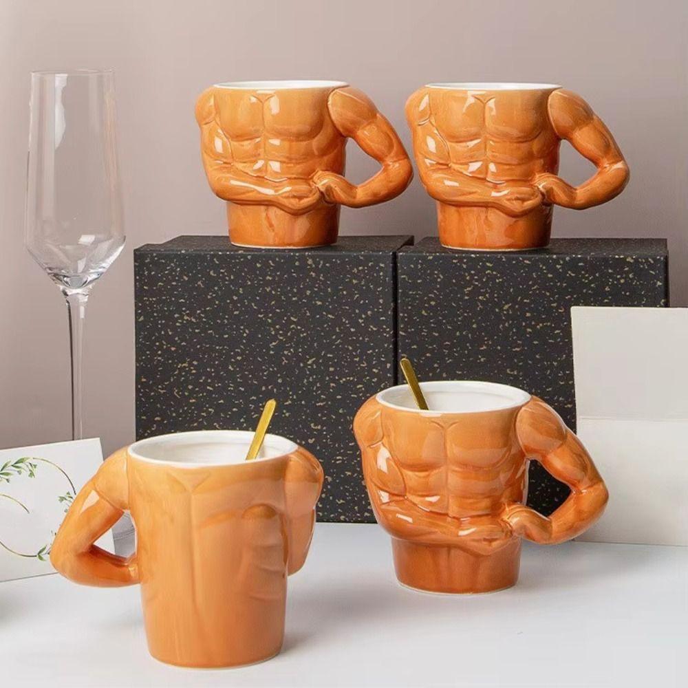 Gift Box Muscle Man Mug With Handle Funny Gift Mugs Funny Gift Unusual Route Mug  Household Use